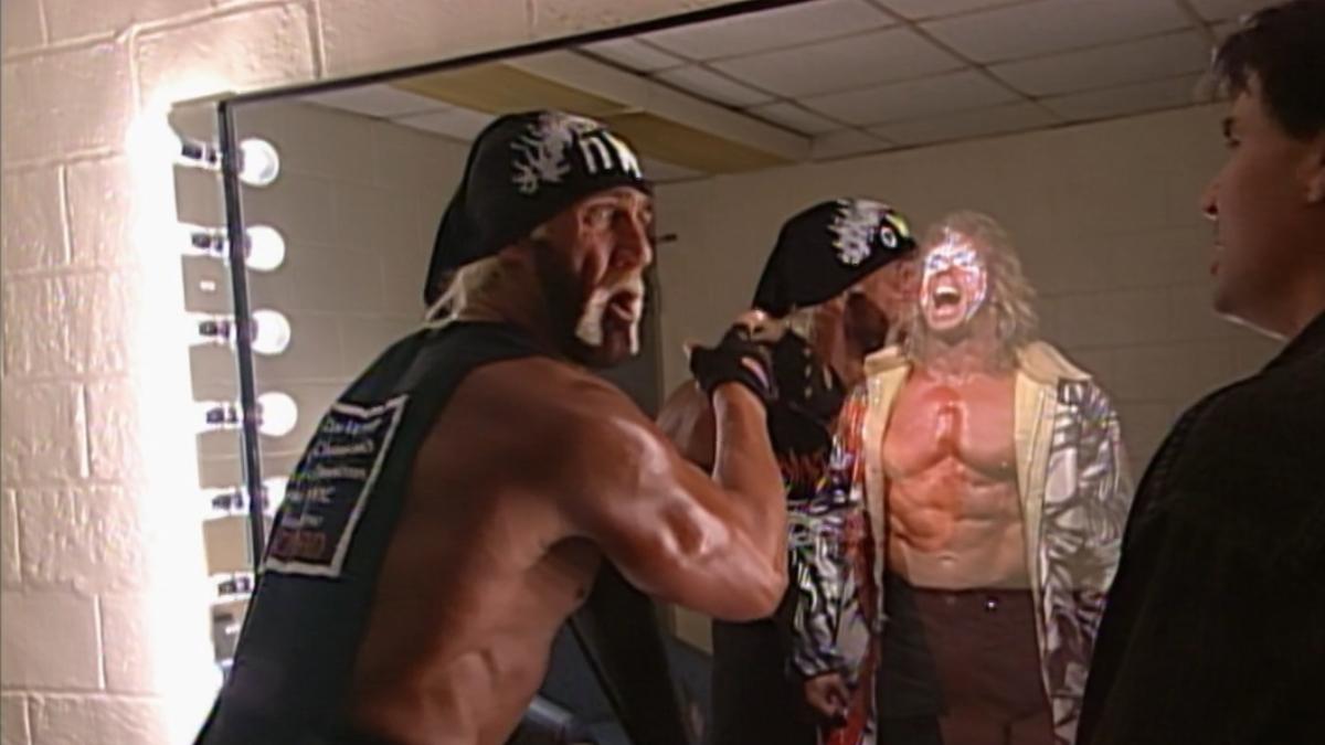 Ultimate Warrior in a mirror with Hulk Hogan on WCW Nitro