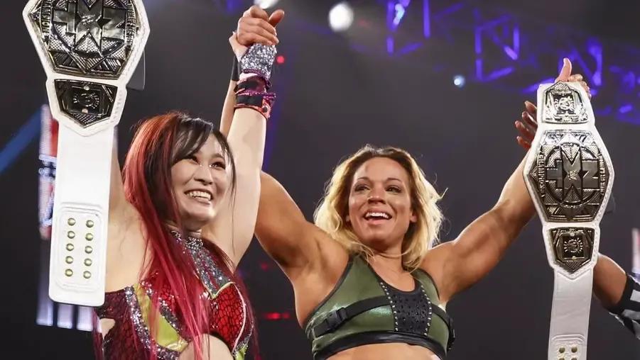 Io Shirai- Zoey Stark- WWE NXT Tag Team Champions- WWE NXT- July 2021.jpg