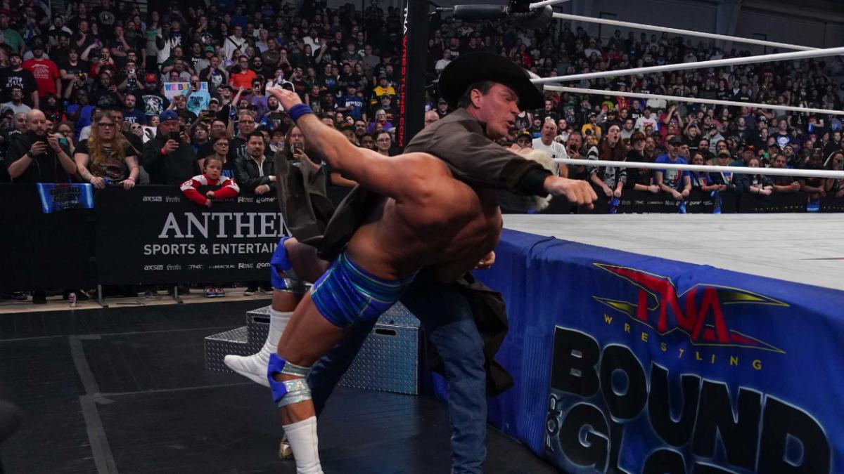 JBL (John Layfield) hitting Joe Hendry with a Clothesline at TNA Bound For Glory 2024