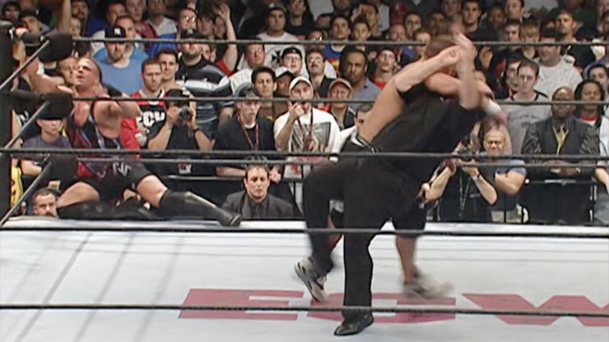 John Cena clotheslining the referee at ECW One Night Stand 2006