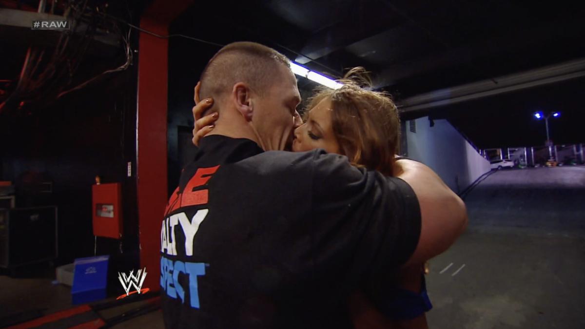 John Cena and Eve Torres kissing on February 13, 2012 episode of WWE Raw