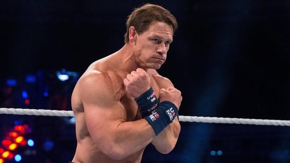 John Cena about to strike his opponent with the Lightning Fist