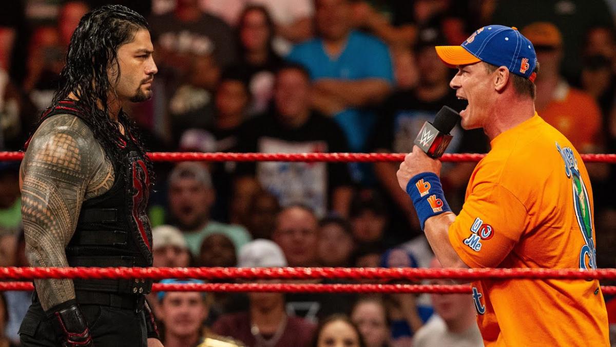 John Cena facing off with Roman Reigns on August 2017 episode of WWE Raw