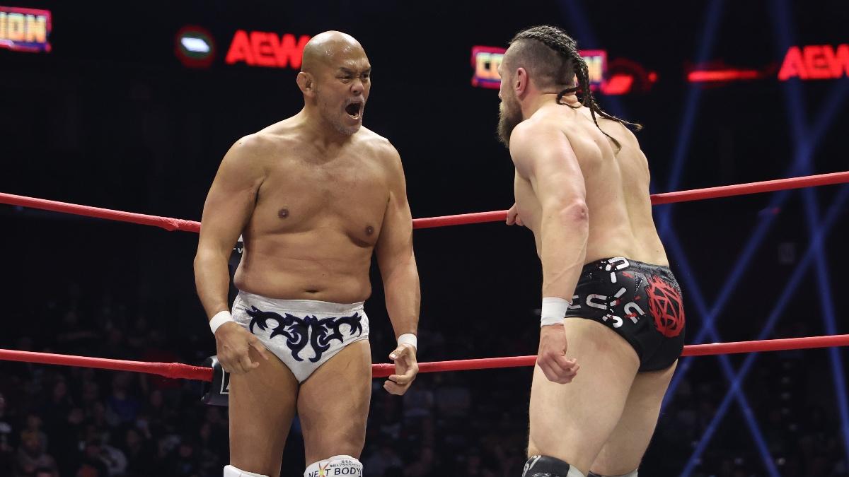 Jun Akiyama shouting at Bryan Danielson