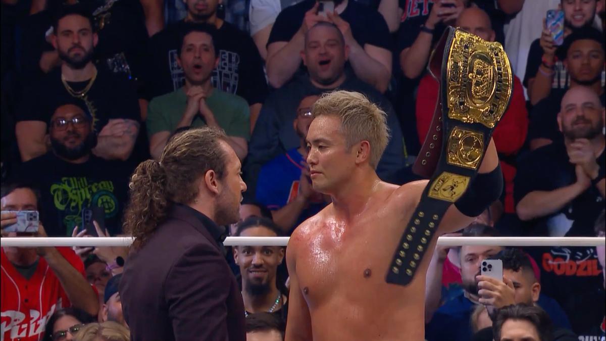 Kenny Omega and Kazuchika Okada face off at AEW Worlds End 2024