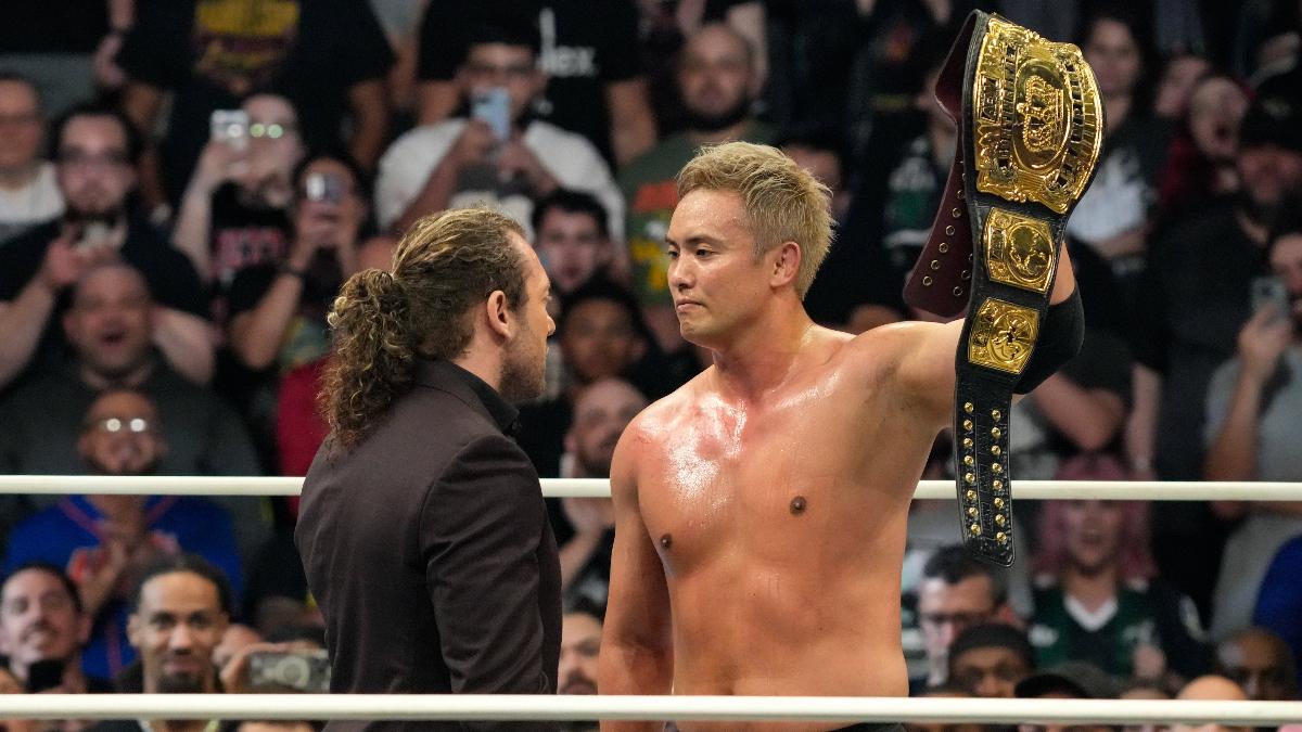 Kenny Omega and Kazuchika Okada facing off at AEW Worlds End 2024