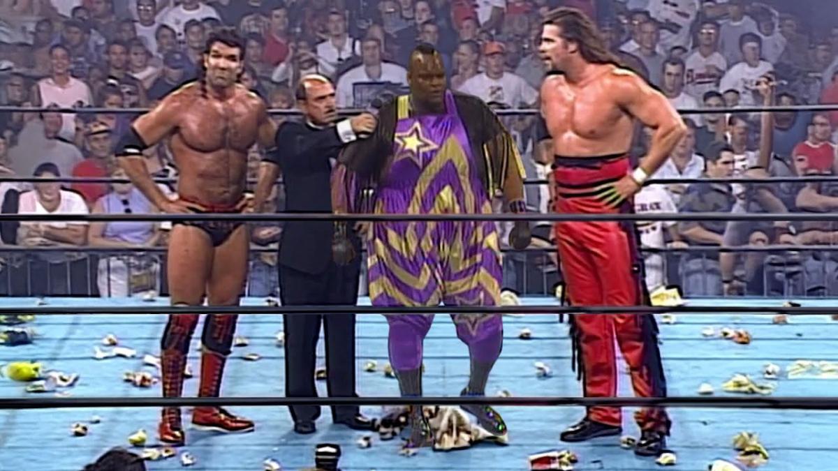 Mabel as the third man in a edited image from WCW Bash at the Beach 1996