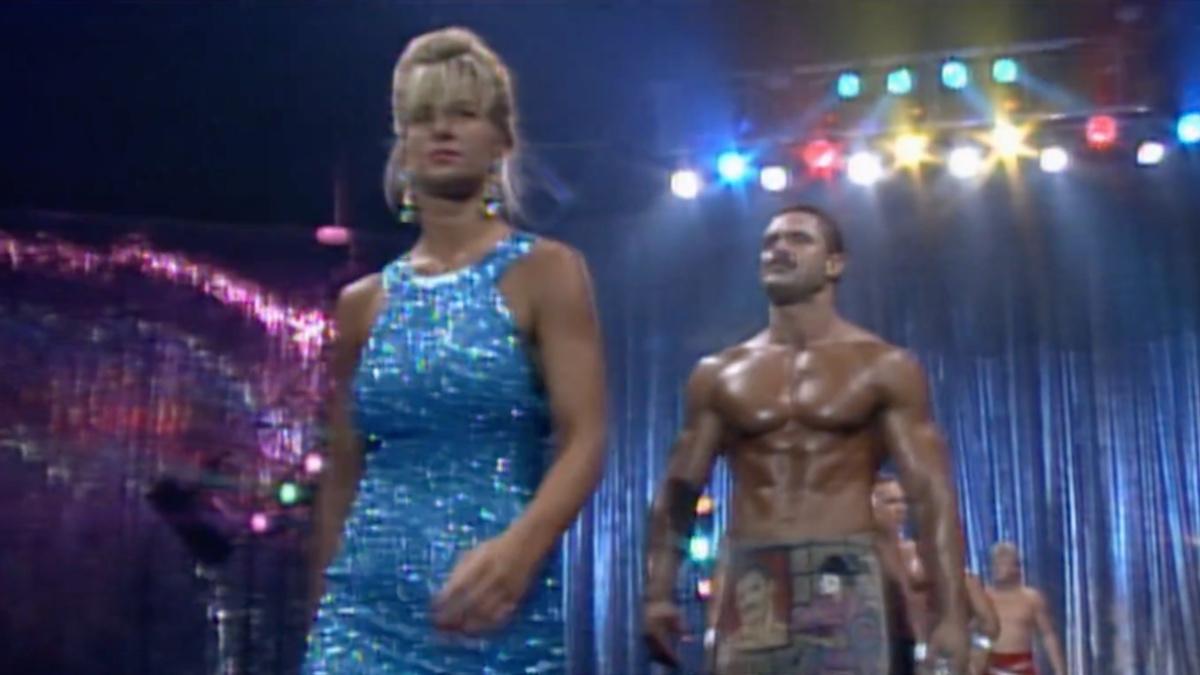 Madusa leading Rick Rude and the rest of the Dangerous Alliance to the ring for WCW WrestleWar 1992