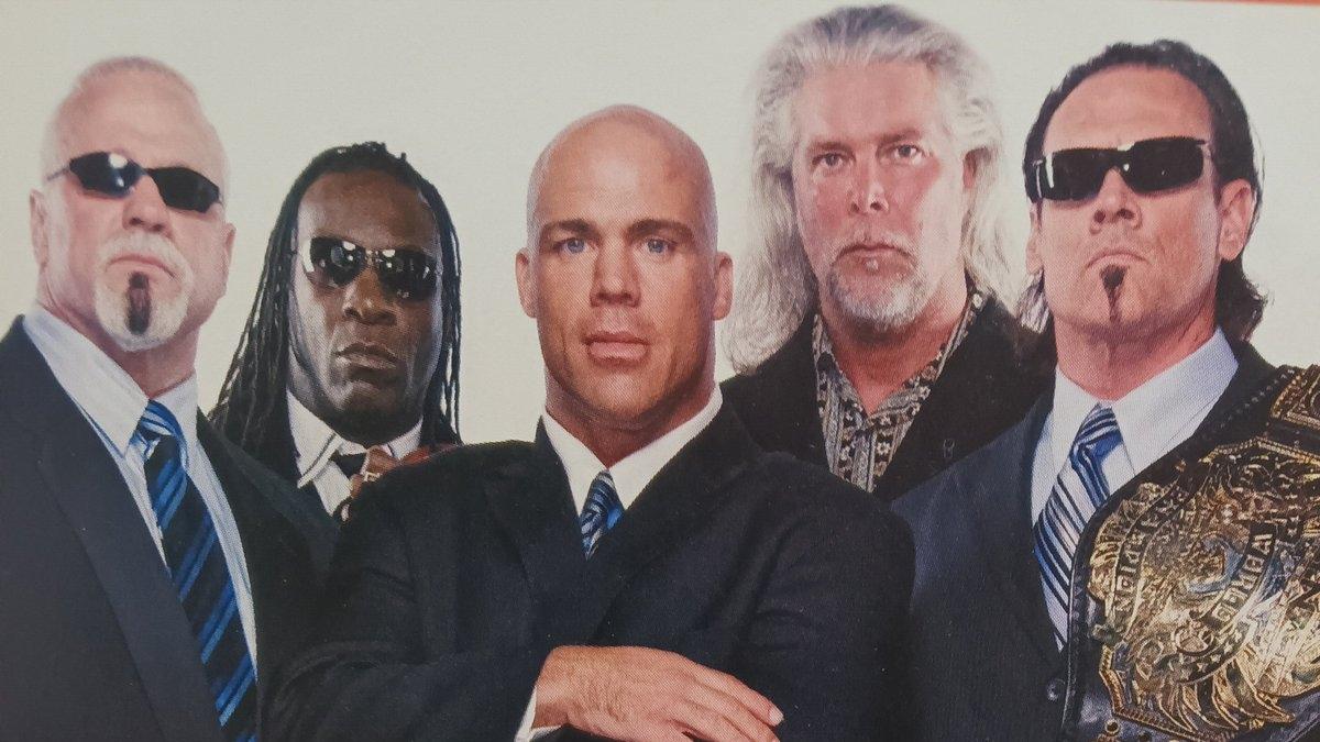 TNA's Main Event Mafia - Scott Steiner, Booker T, Kurt Angle, Kevin Nash and Sting - pose for a group picture