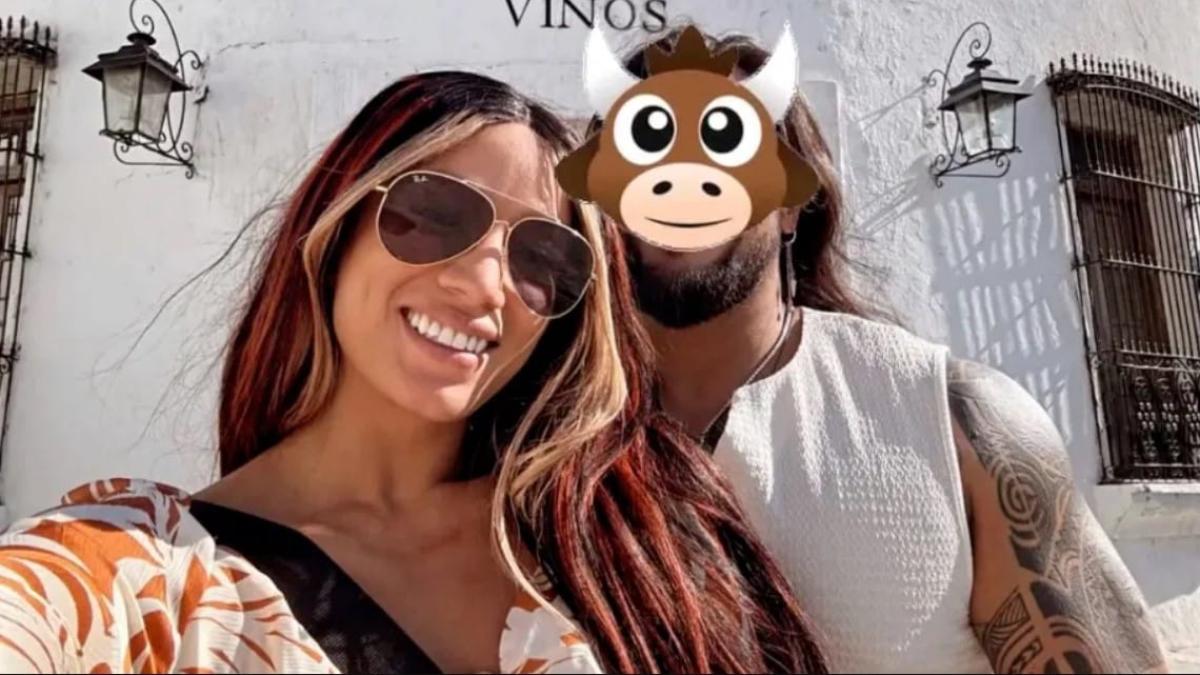 Mercedes Moné and The Beast Mortos, who has a cow emoji covering his face