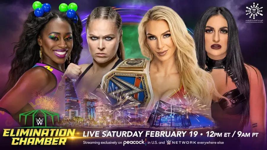 Naomi Ronda Rousey Charlotte Flair Sonya Deville Elimination Chamber 2022 Poster.png