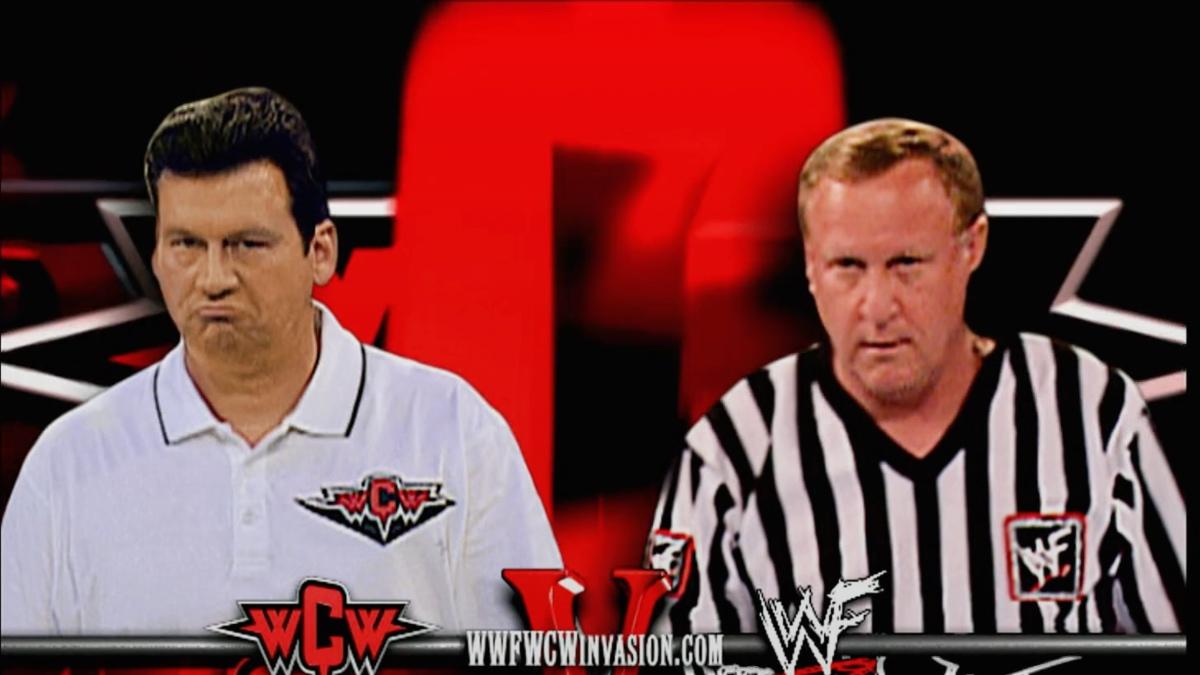 Graphic for Earl Hebner vs. Nick Patrick at WWE Invasion 2001