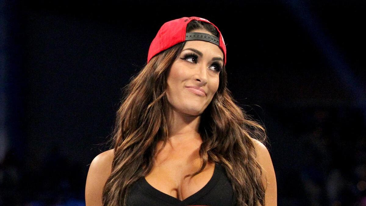 Nikki Bella reacts with amusement during a 2018 WWE SmackDown segment