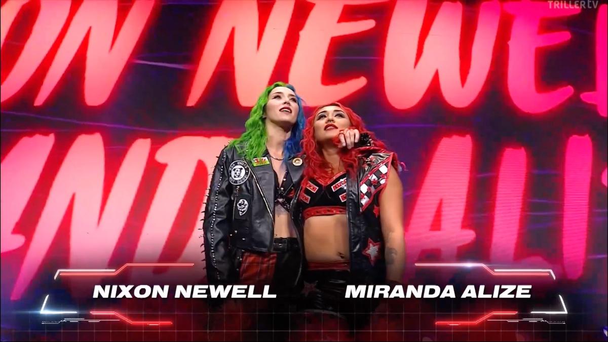 Nixon Newell and Miranda Alize embracing for AEW Collision entrance