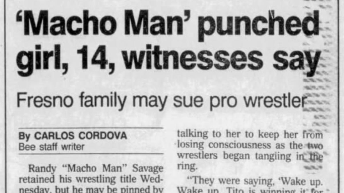 Randy Savage punches girl newspaper article