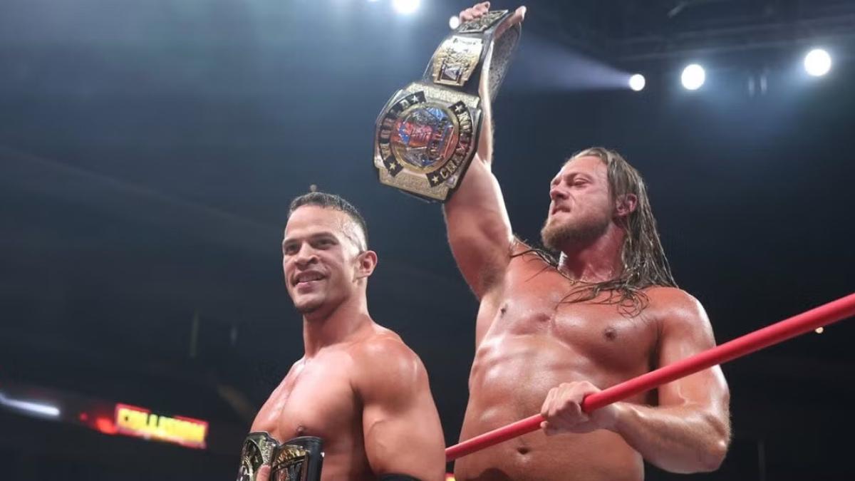 Ricky Starks and Big Bill holding the AEW World Tag Team Title belts