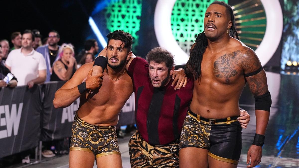 MxM Collection help Rico backstage at AEW WrestleDream