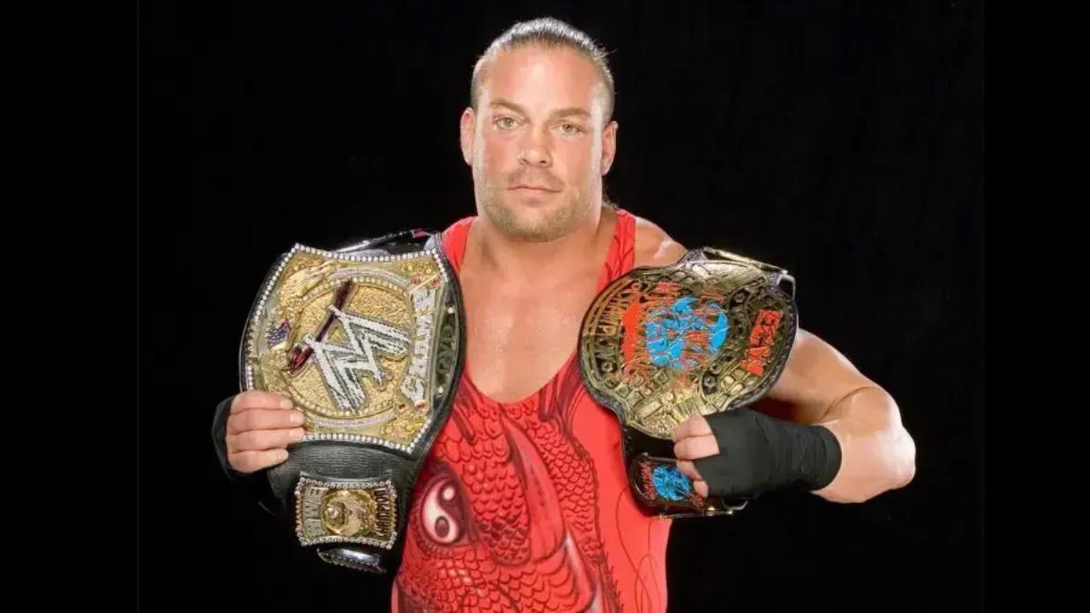 Rob Van Dam with the WWE and ECW world titles