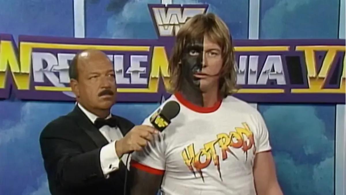 Roddy Piper at WWE WrestleMania with half his face painted black