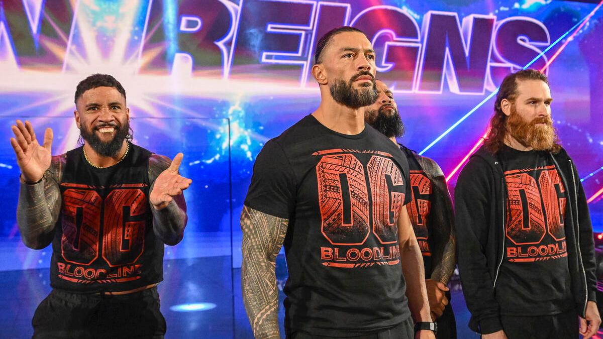 Roman Reigns with OG Bloodline on a November 2024 episode of WWE SmackDown 