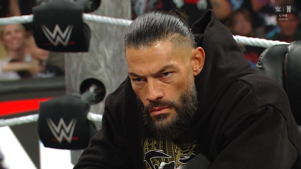 Roman Reigns scowling on WWE Raw