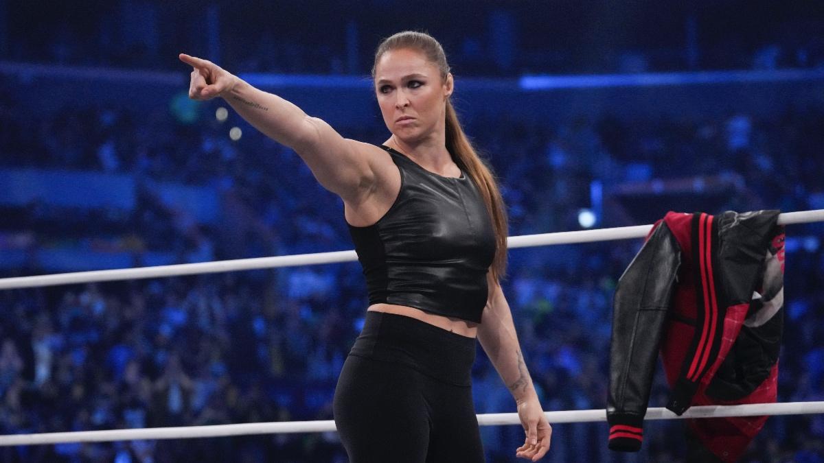 Ronda Rousey pointing at AEW Revolution 2026