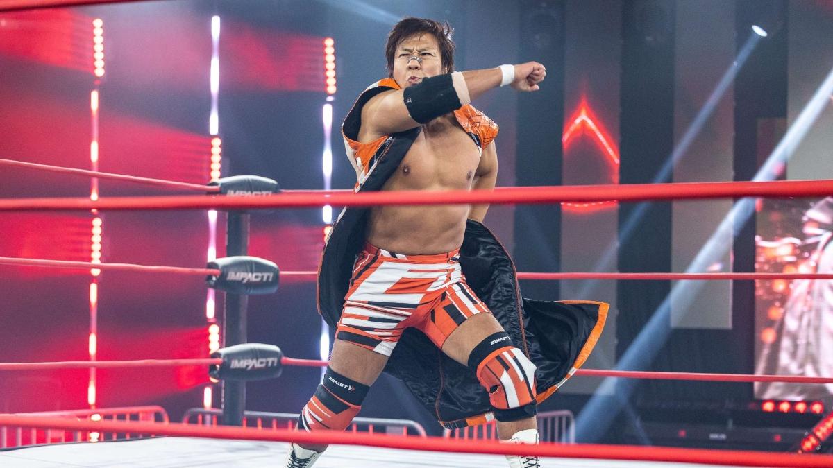 Satoshi Kojima strikes a pose in the ring prior to a match for IMPACT Wrestling in 2020