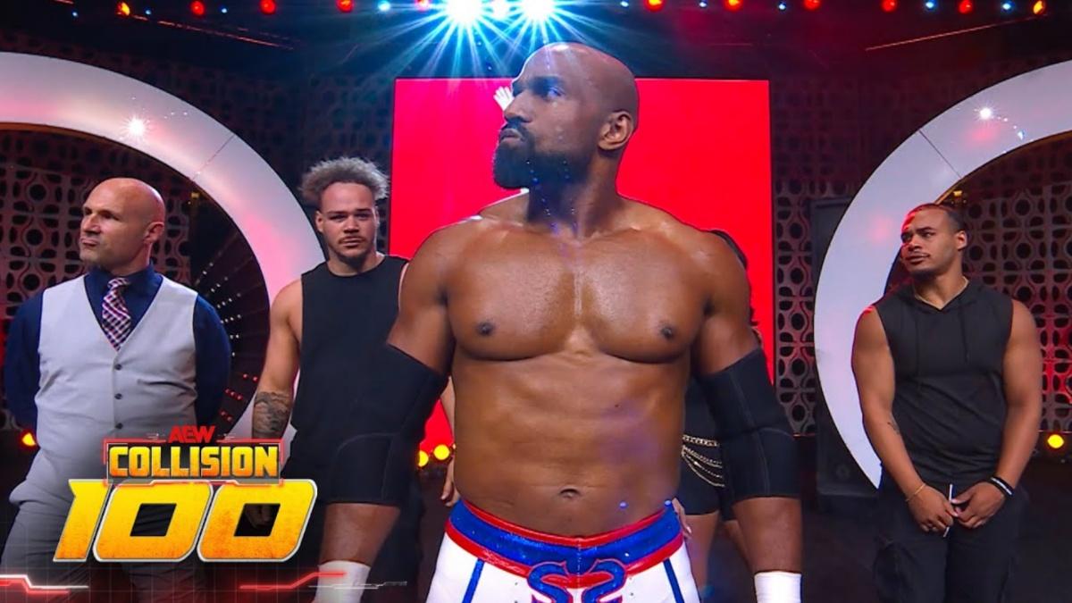 Scorpio Sky standing with his new faction on AEW Collision