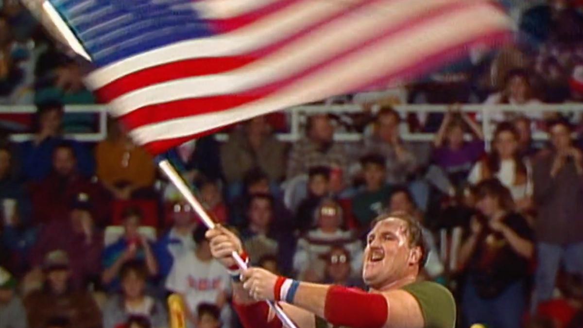 Sgt. Slaughter waving the US flag at Survivor Series 1991