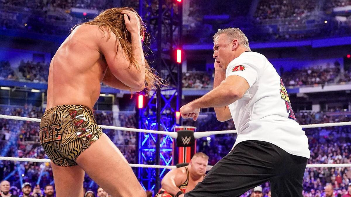 Shane McMahon punching Matt Riddle at WWE Royal Rumble 2022