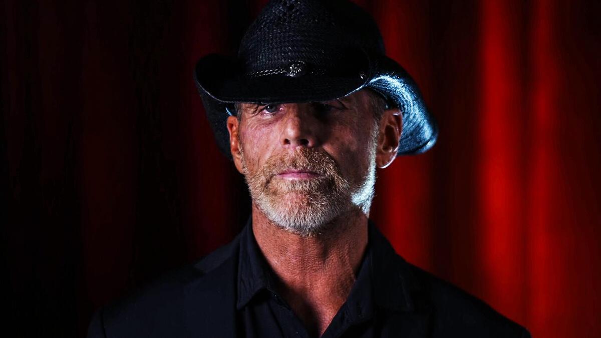 A close-up shot of Shawn Michaels during a backstage promo for WWE NXT