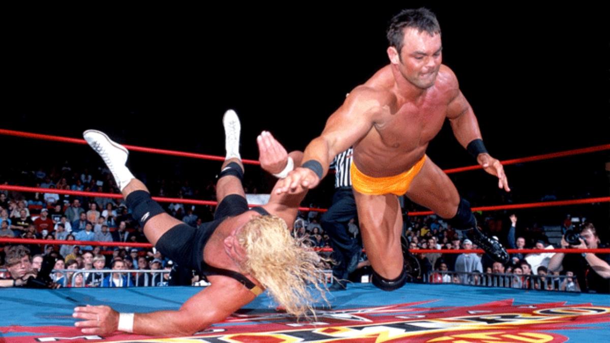 Shawn Stasiak falling to the mat after a clothesline to Curt Hennig in WCW