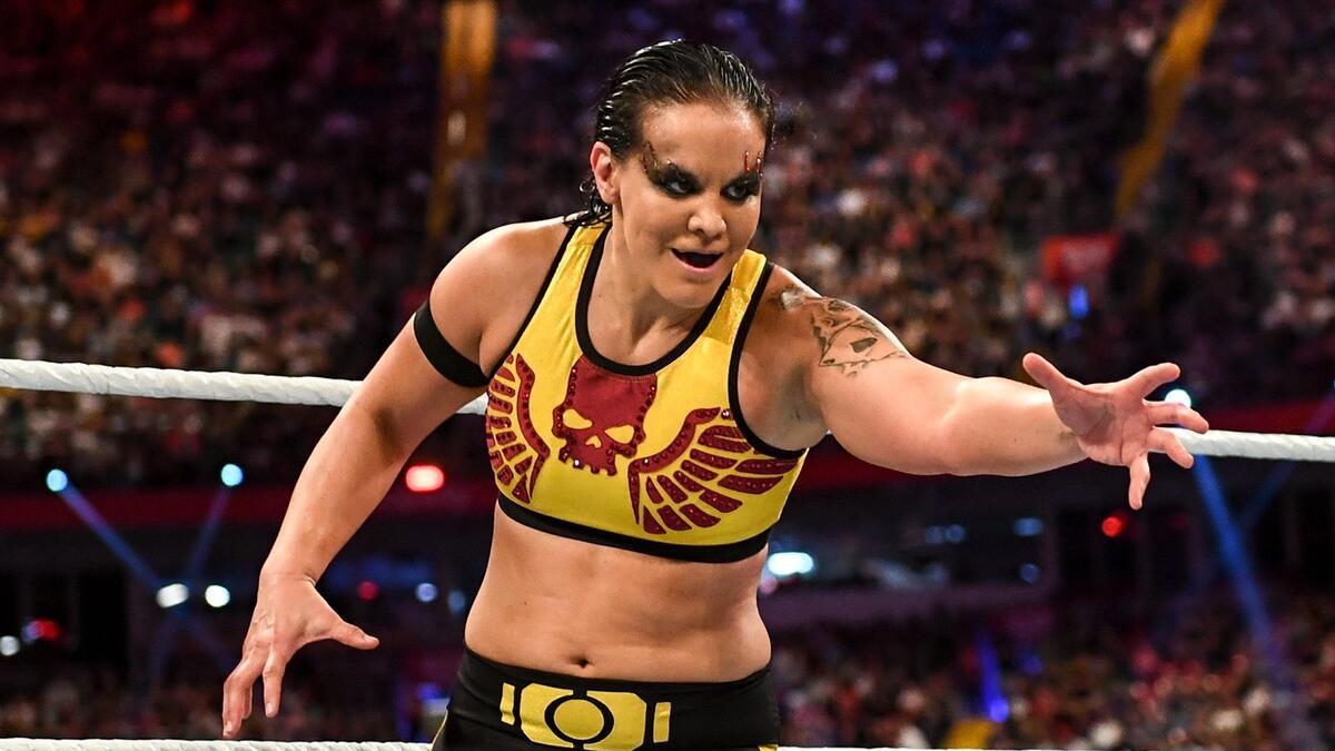 Shayna Baszler reaching her arm out at WWE Clash at the Castle 2022