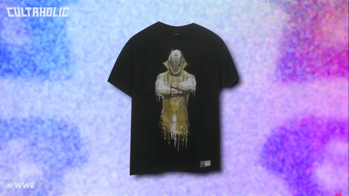 A Sin Cara t-shirt designed by WWE dripping from the bottom