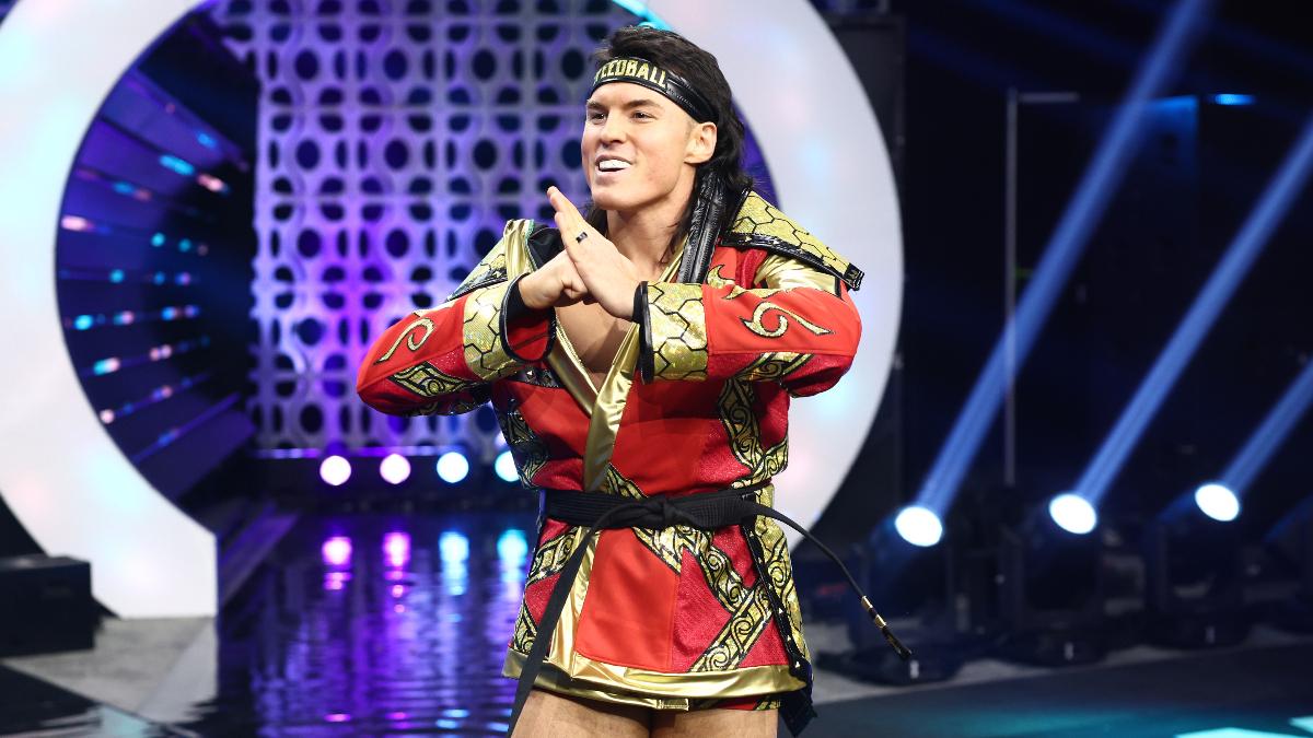 Speedball Mike Bailey posing on the entrance ramp prior to their AEW in-ring debut.