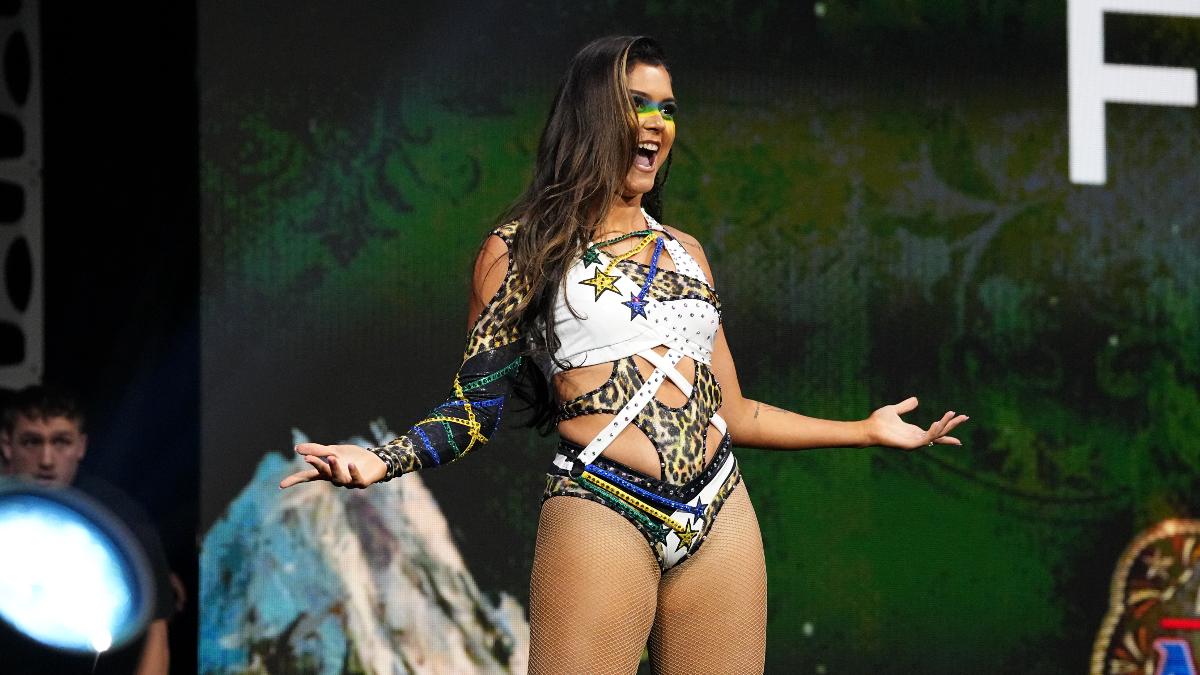 Tay Melo making her return on AEW Fyter Fest in leopard print