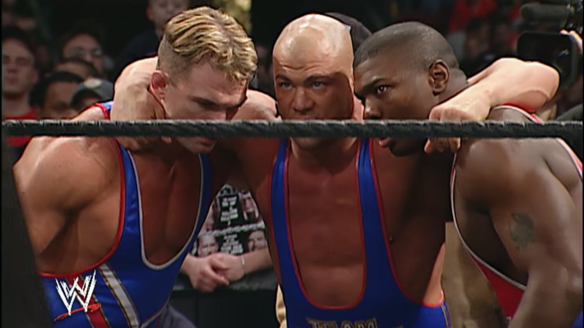 Team Angle at No Way Out 2003 in a huddle 