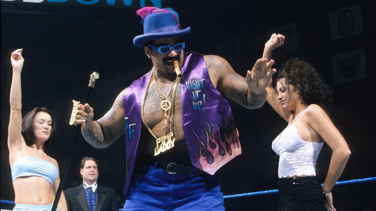 WWE star star The Godather dances with his hoes prior to a match in 1999.