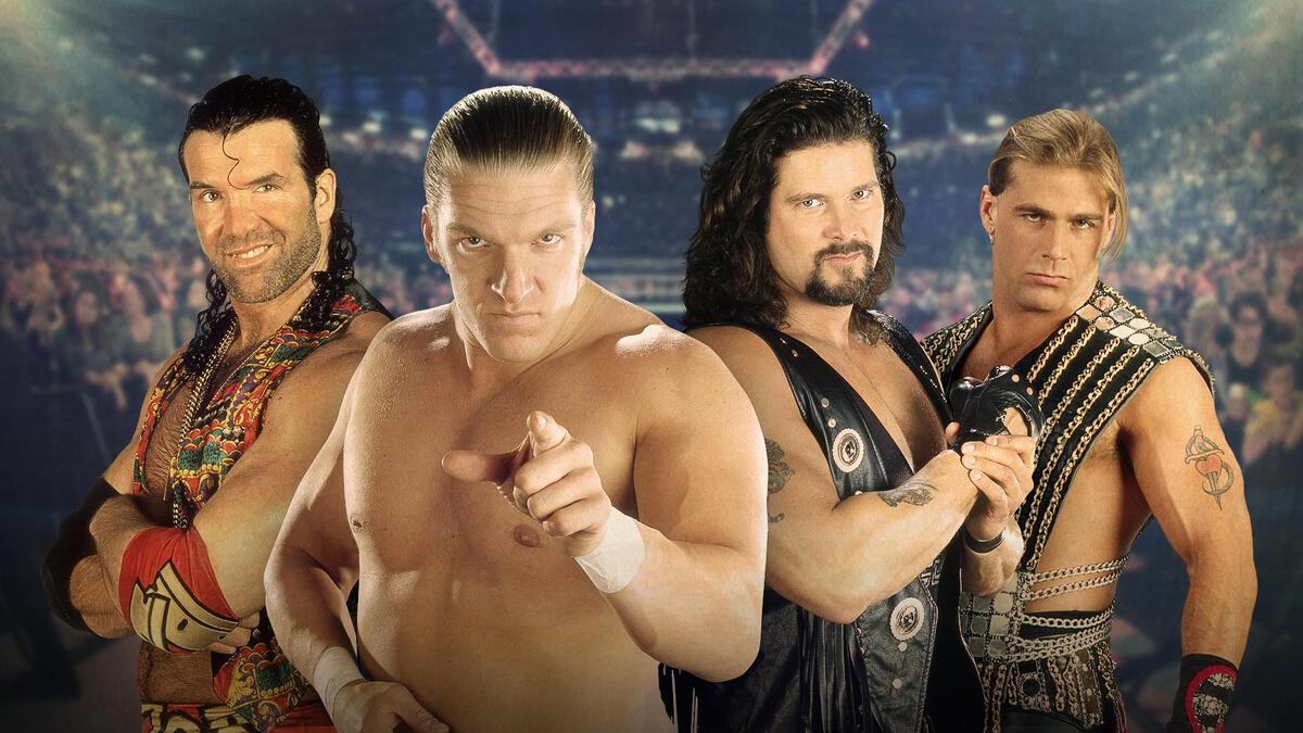 A mocked-up picture showing Shawn Michaels, Triple H, Kevin 'Diesel' Nash and Scott 'Razor Ramon' Hall circa 1996