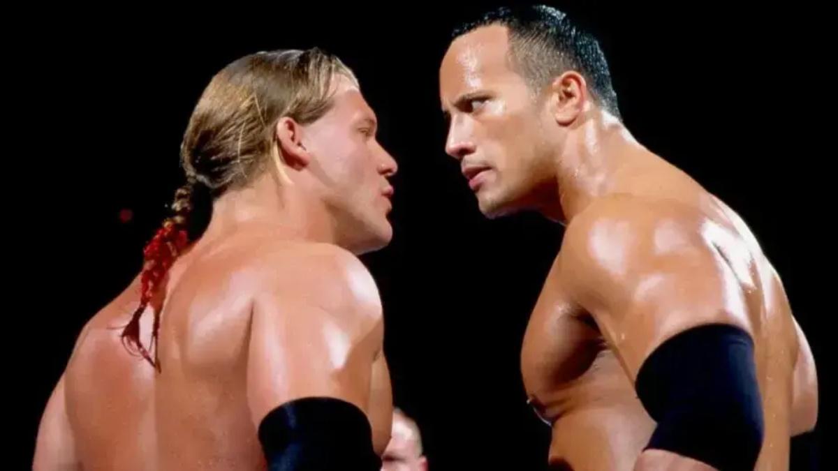 The Rock and Chris Jericho facing off at WWE Royal Rumble 2002