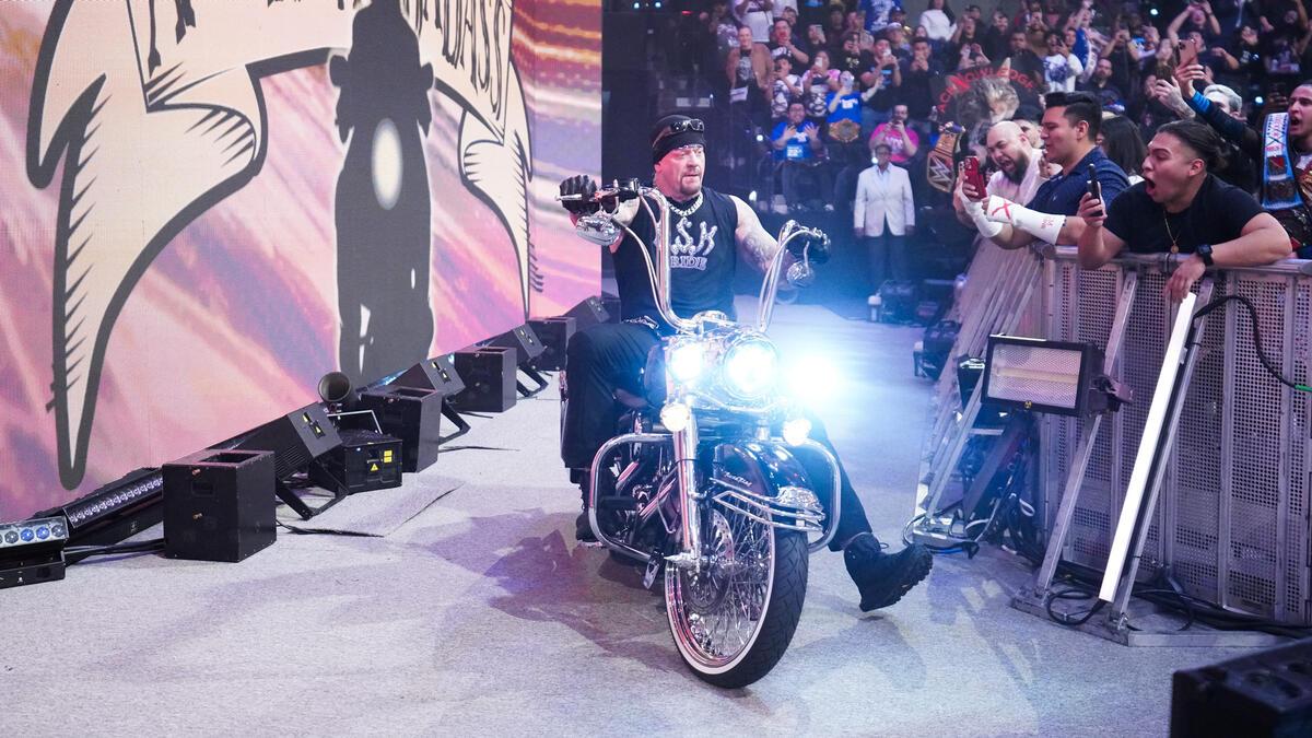 The Undertaker riding his motorcycle on WWE Raw on Netflix premiere