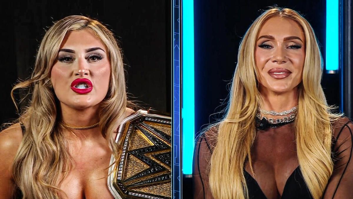 Charlotte Flair and Tiffany Stratton in video interviews on WWE SmackDown