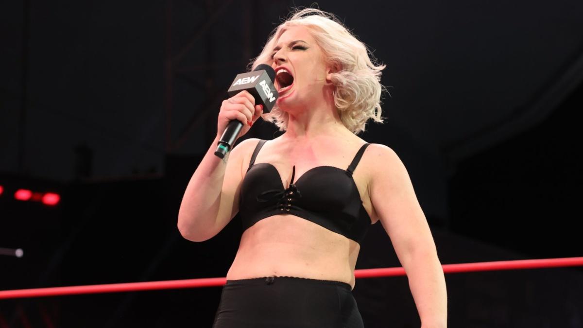 Toni Storm shouting into a microphone