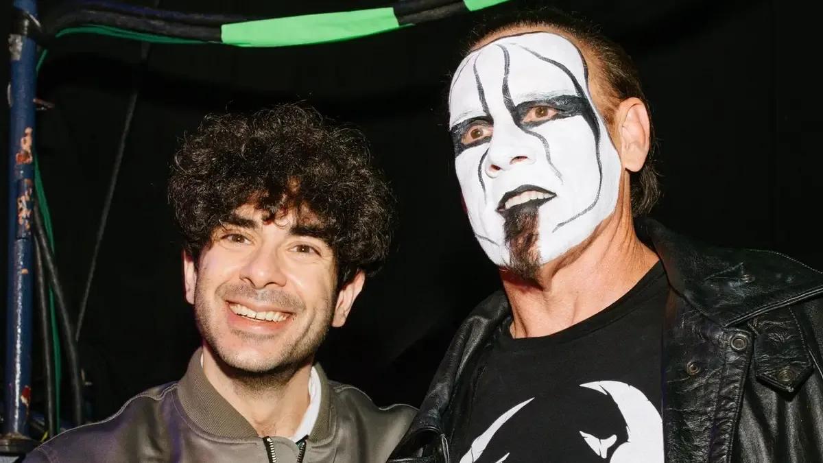 Tony Khan Sting Backstage AEW Revolution 2024.jpg