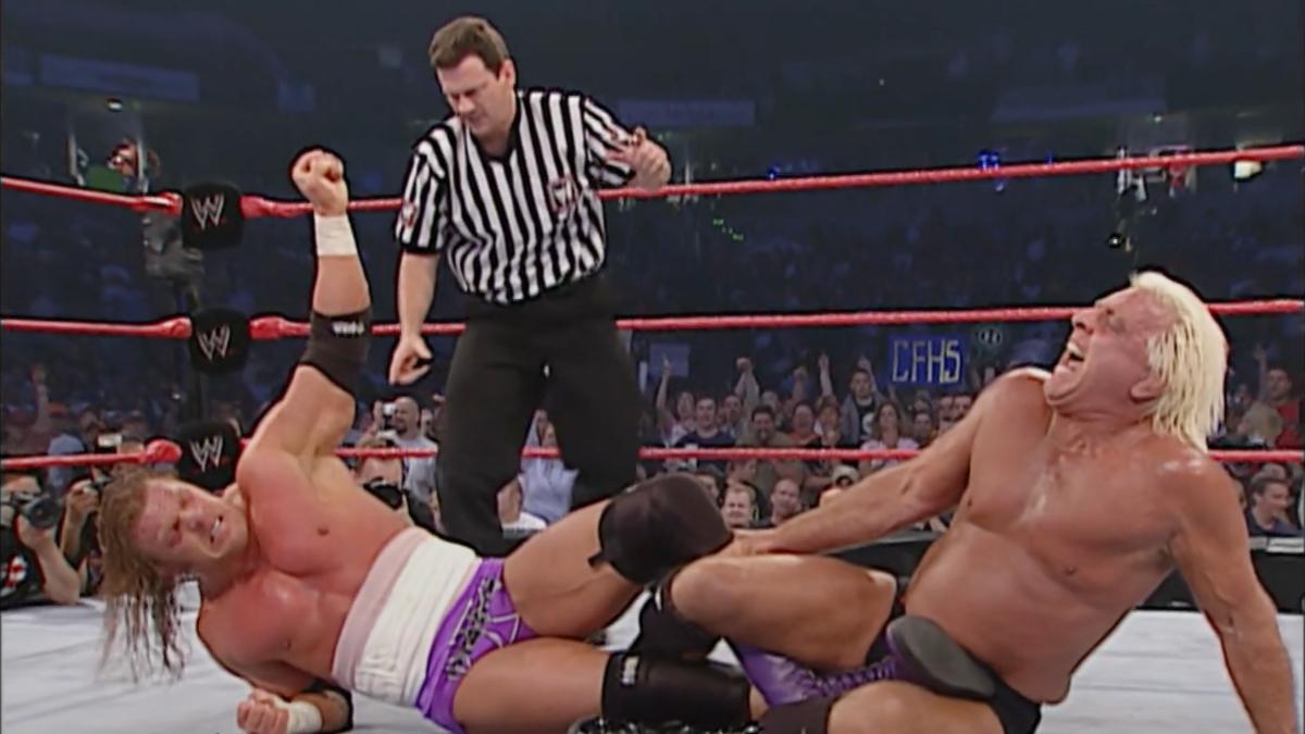 Triple H Ric Flair figure four leg lock on May 19, 2003 episode of WWE Raw