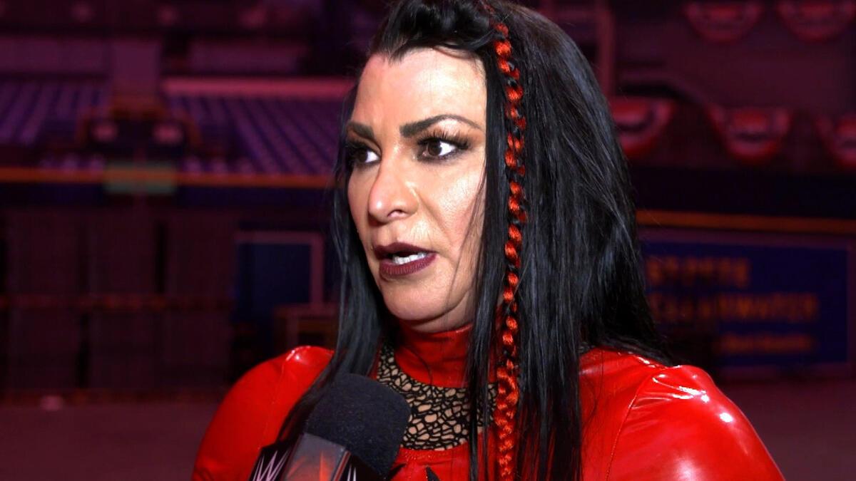 Former WWE star Victoria is interviewed following her surprise appearance in the 2021 women's Royal Rumble