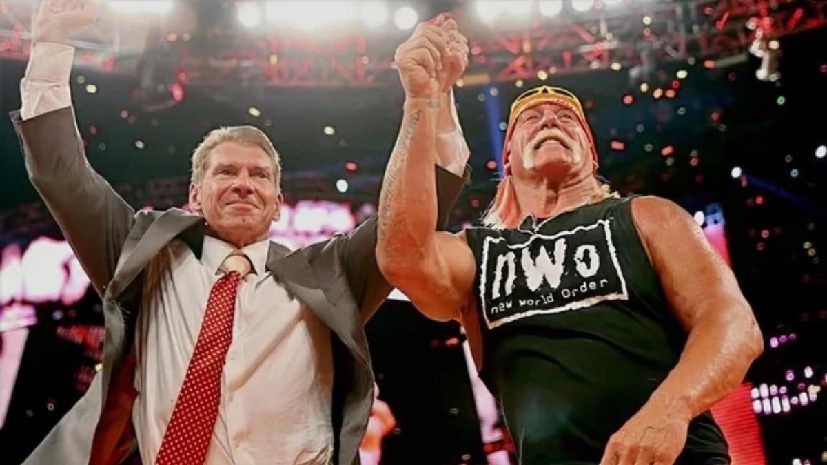 Hulk Hogan and Vince McMahon holding hands