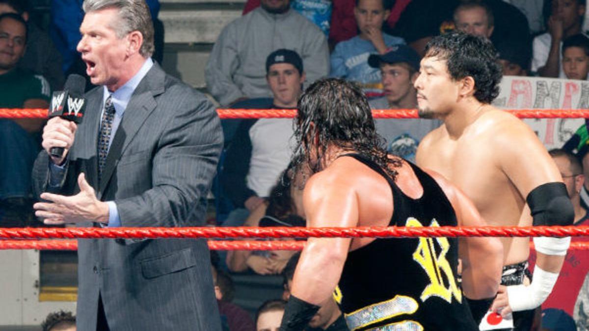 Rhyno and Tajiri with Vince McMahon