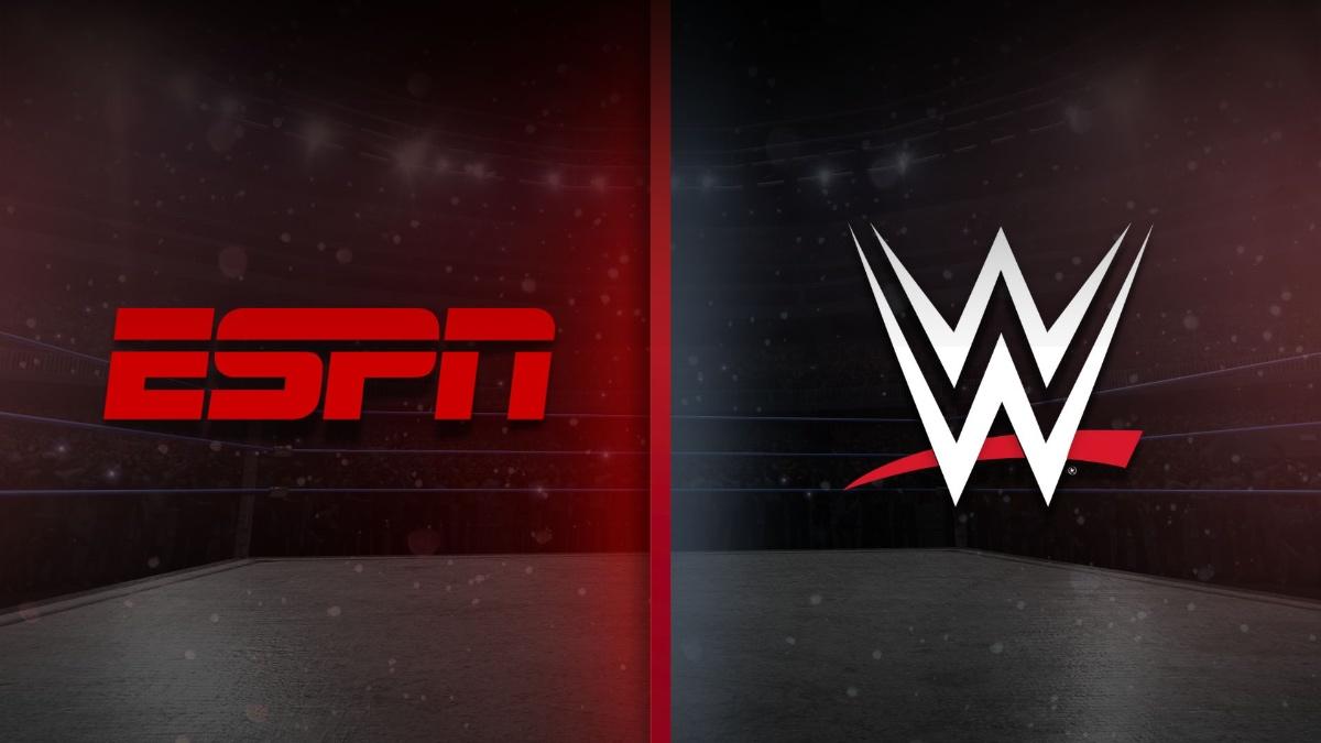 ESPN logo on the left with WWE logo on the right