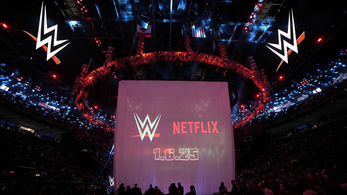 Big curtain over the ring at WWE Raw Netflix Premiere